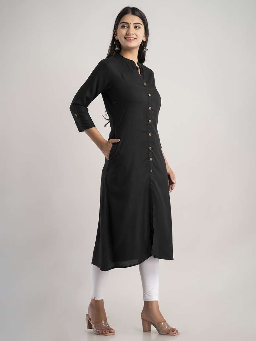 women solid three quarter sleeve a-line kurta - 22514965 -  Standard Image - 3