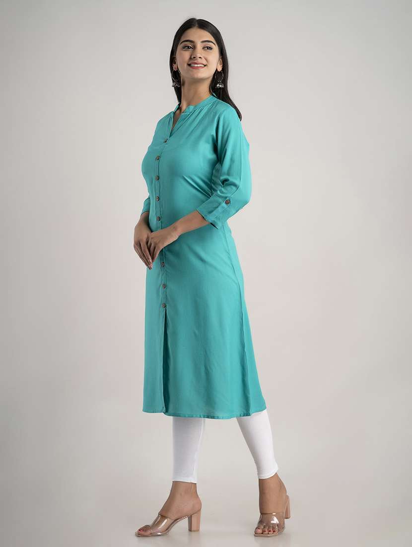 women solid three quarter sleeve a-line kurta - 22514966 -  Standard Image - 3