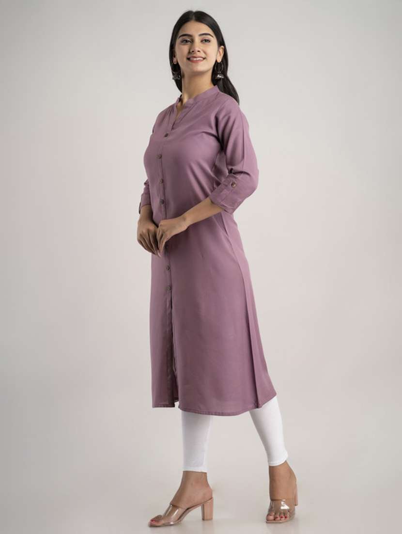 women solid three quarter sleeve a-line kurta - 22514967 -  Standard Image - 3