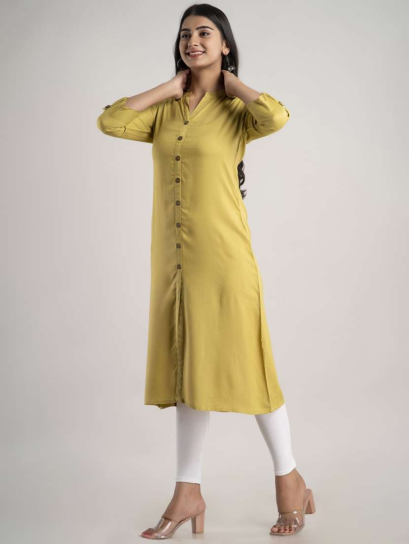 women solid three quarter sleeve a-line kurta - 22514968 -  Standard Image - 3
