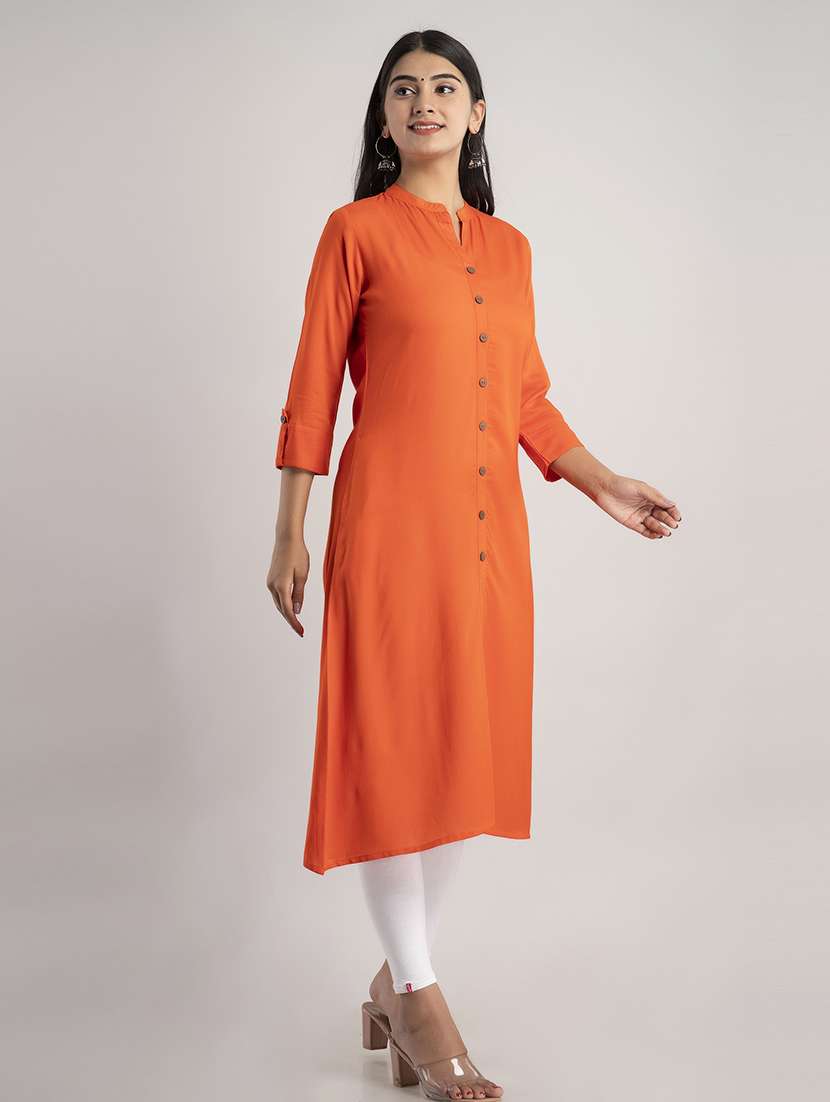 women solid three quarter sleeve a-line kurta - 22514969 -  Standard Image - 3