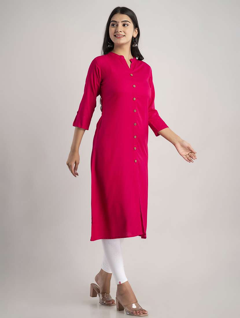 women solid three quarter sleeve a-line kurta - 22514971 -  Standard Image - 3