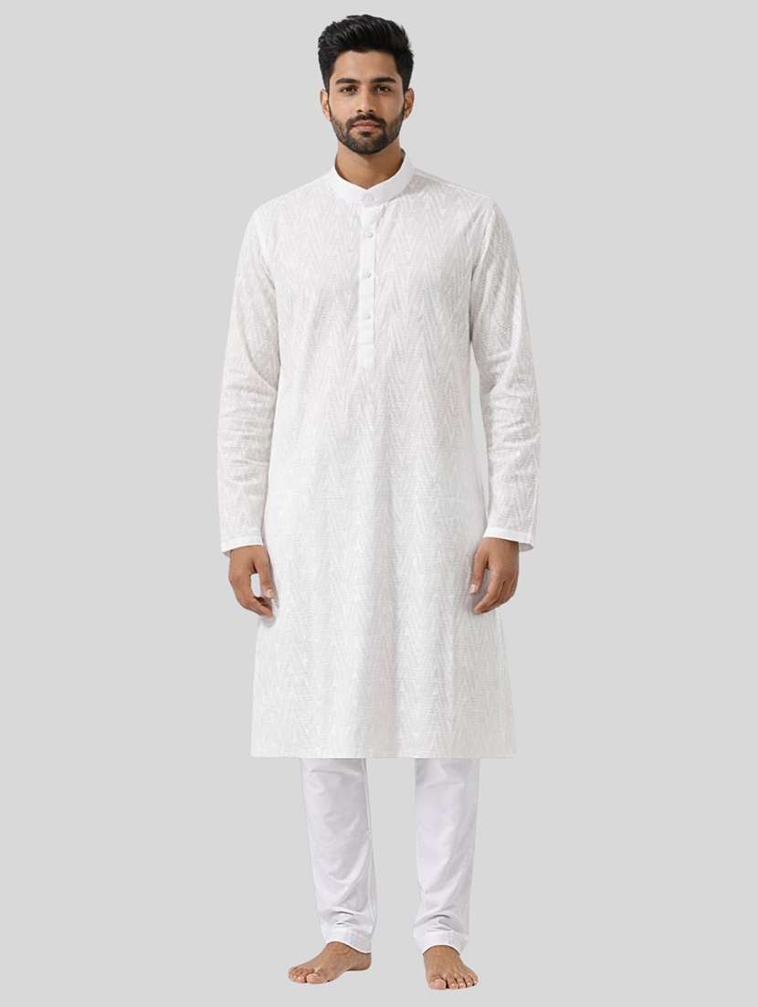 men embroidered mandarin neck kurta pyjama set