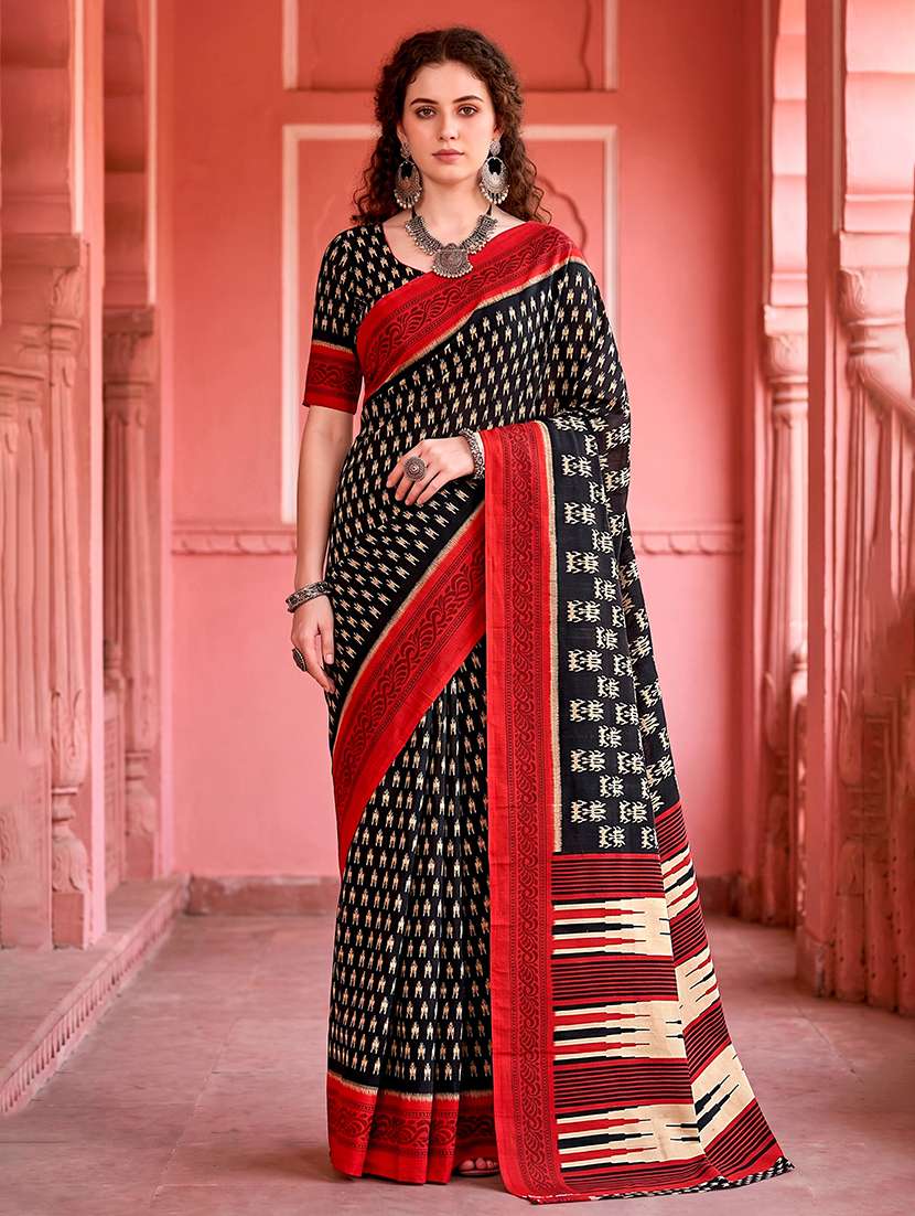 women printed casual wear saree with blouse