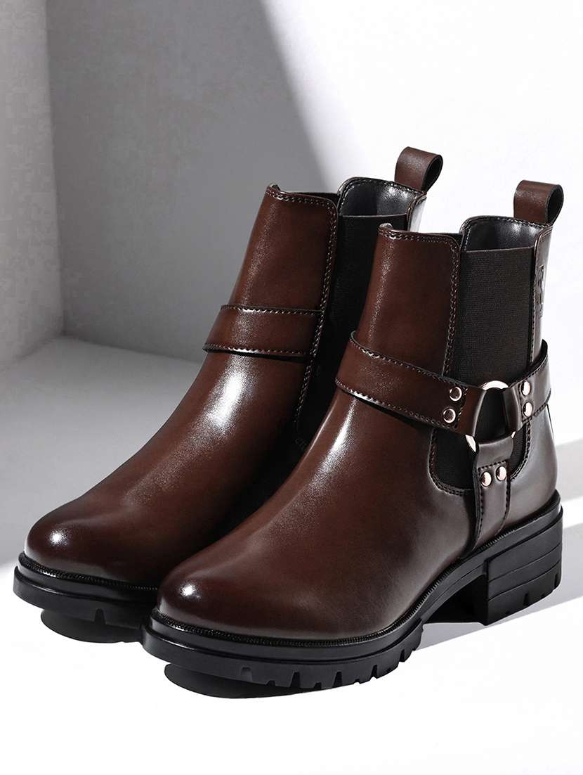 women brown high-tops boot