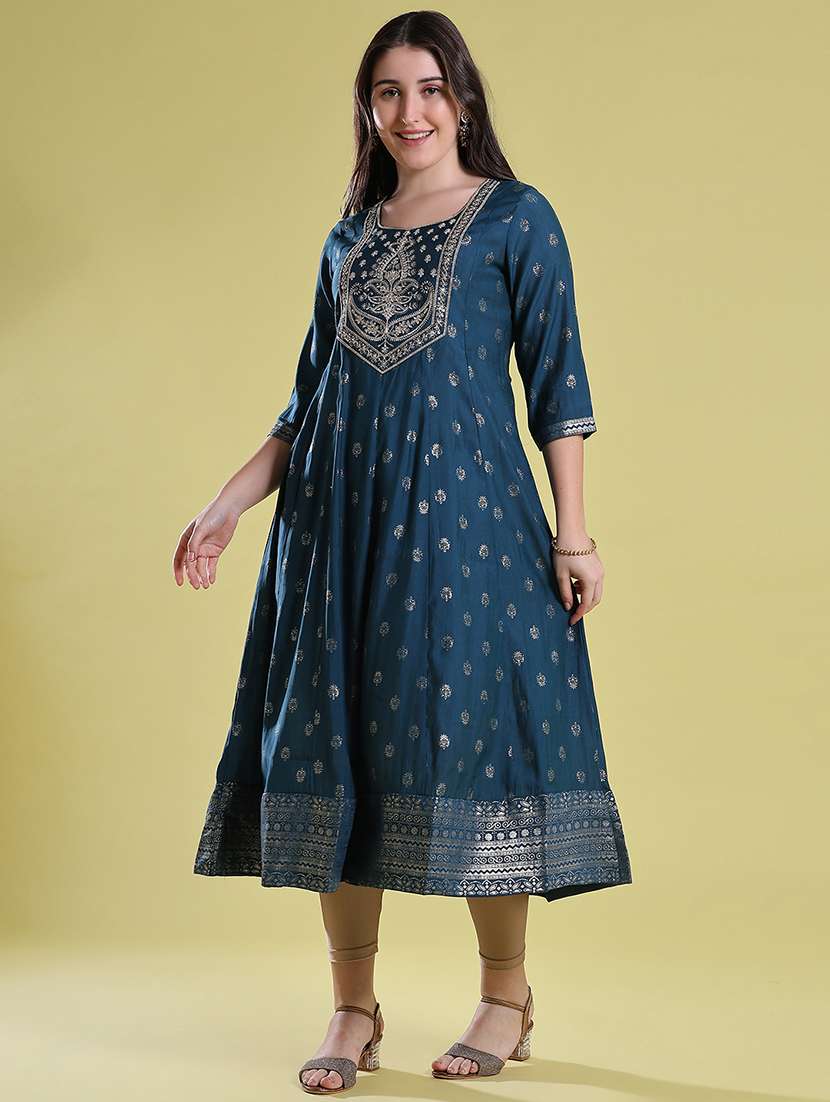 Women Printed Three Quarter Sleeve Anarkali Kurta - 22515452 -  Standard Image - 3