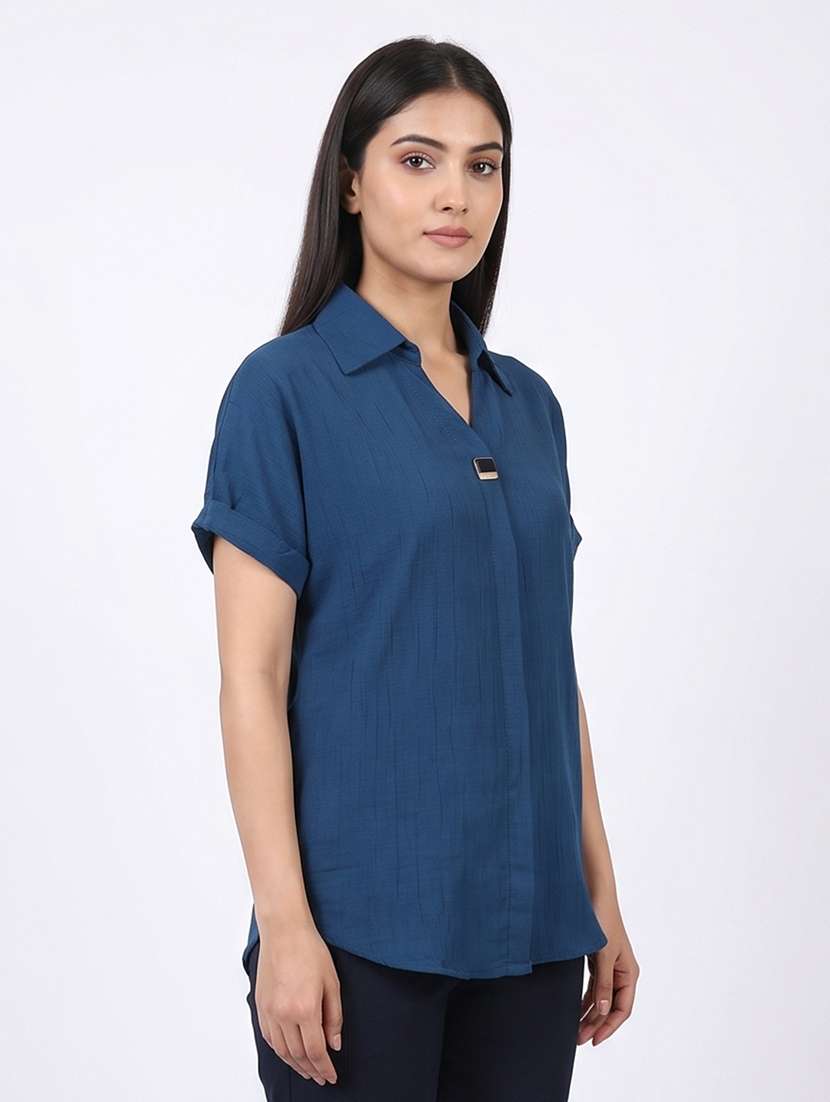 women solid short sleeves regular top