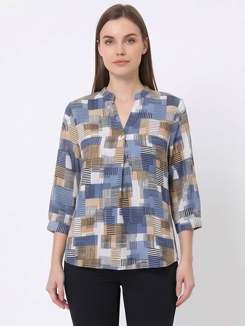 women printed three quarter sleeves regular top
