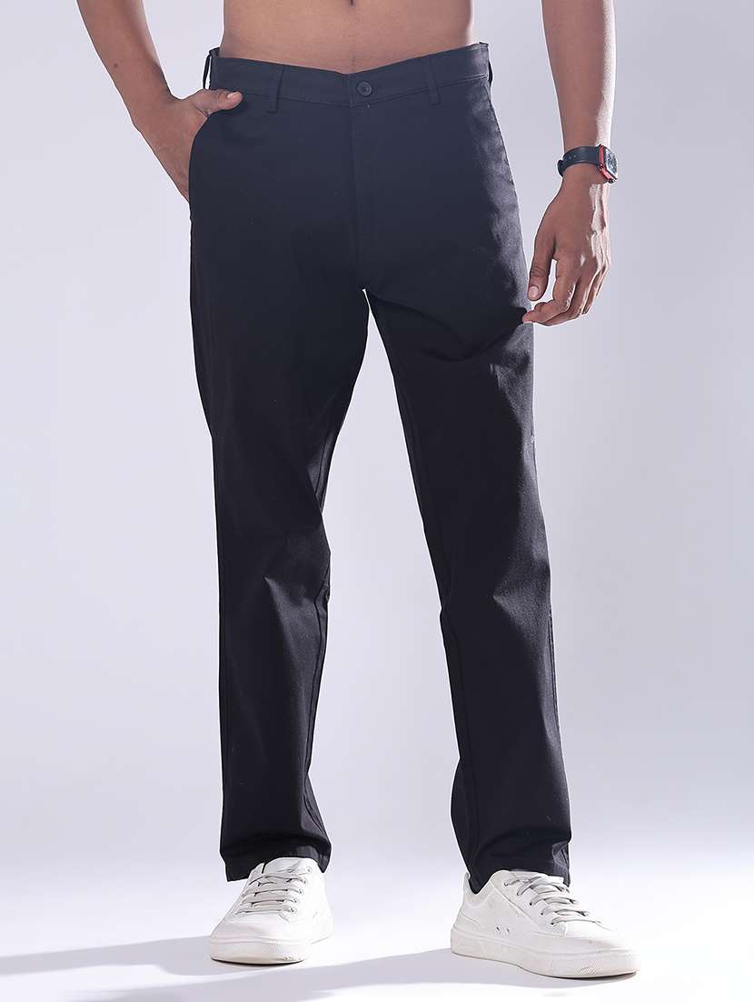men solid mid rise chinos casual trouser
