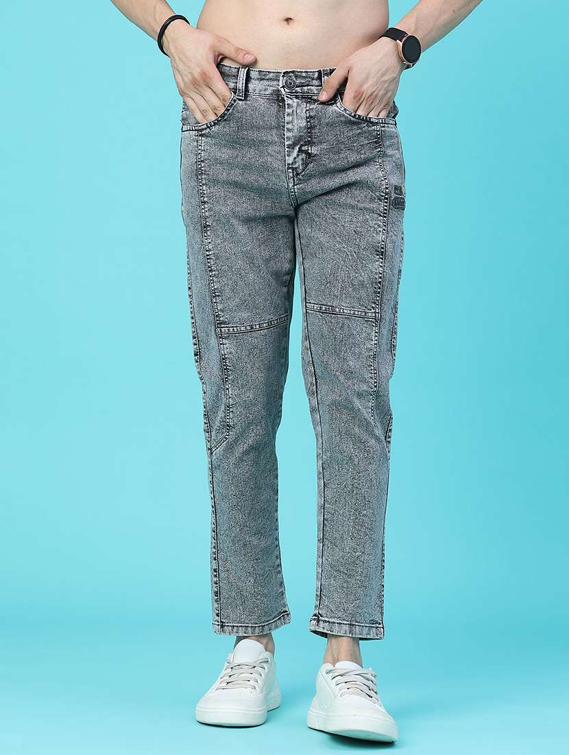 men washed mid rise ankle length slim fit jeans