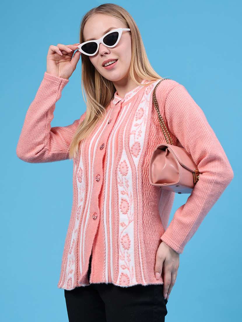 women self design long sleeves cardigan
