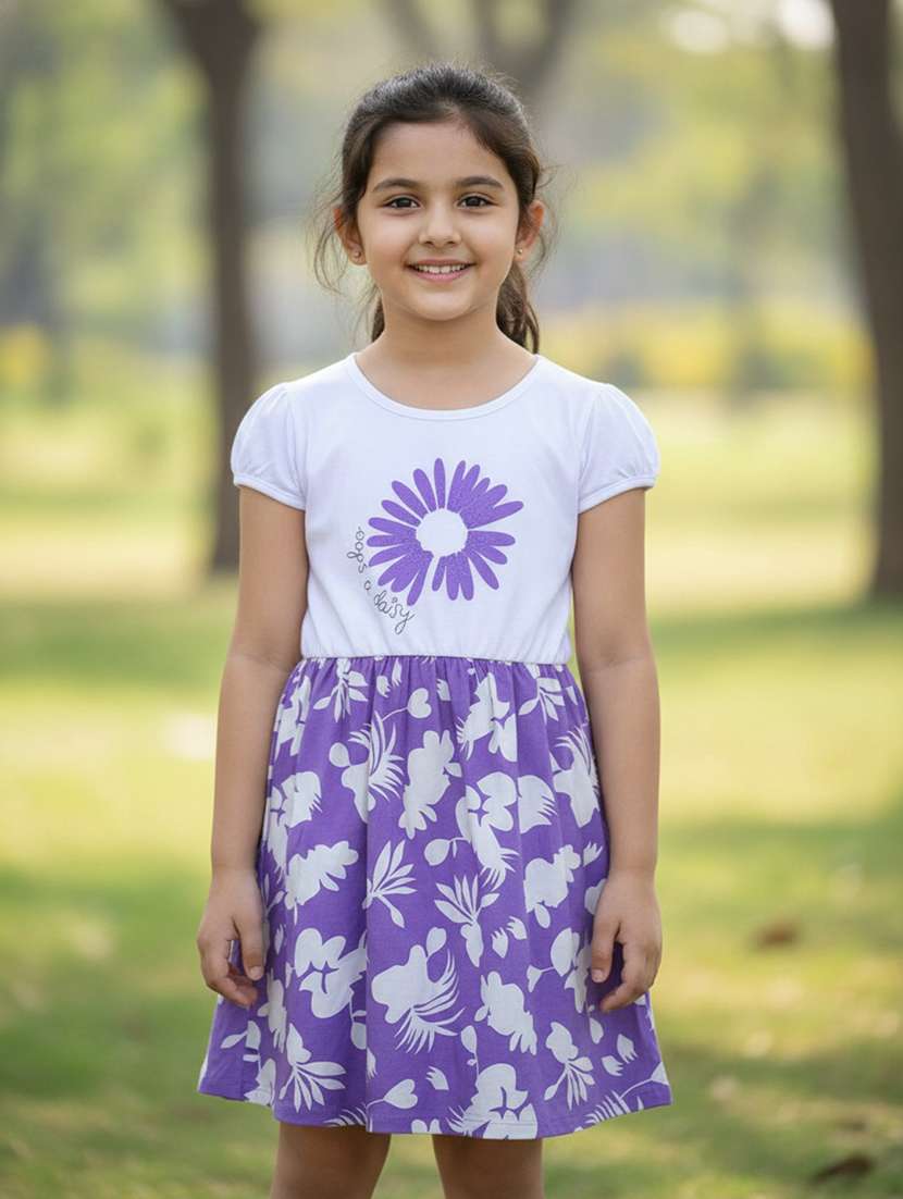 girls printed cap sleeves regular fit frock
