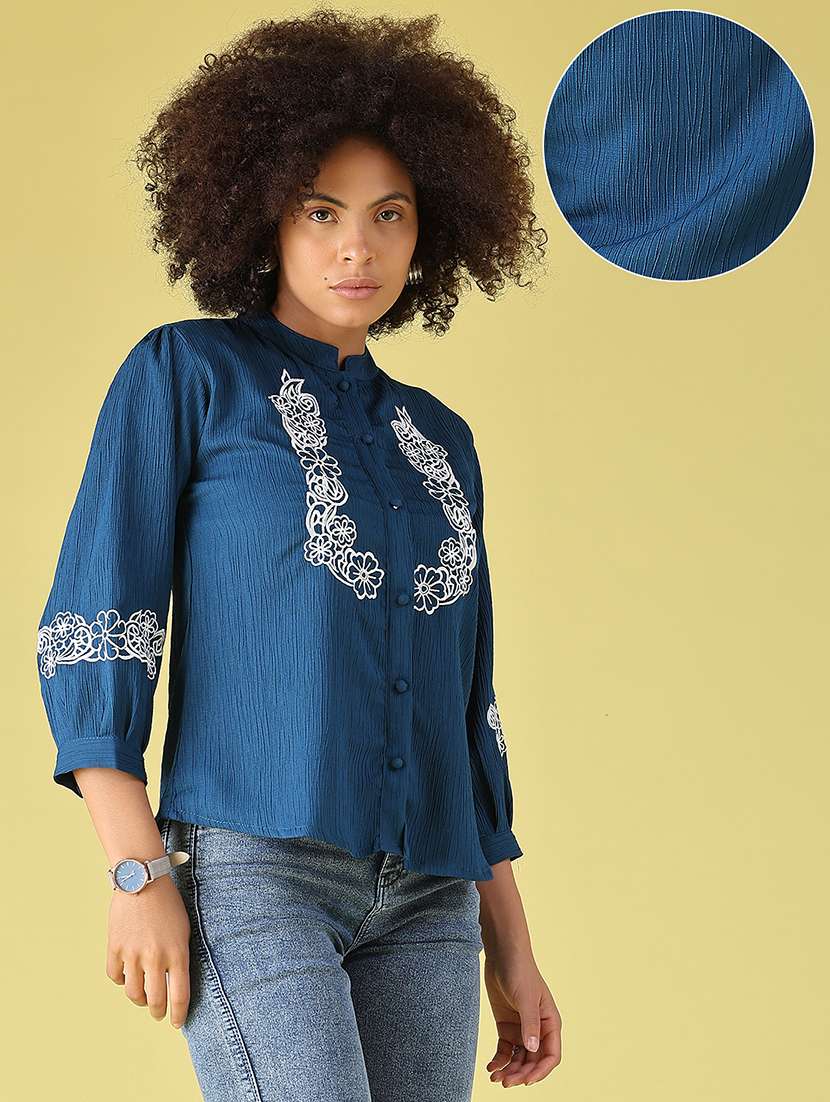 Women Embroidered Three Quarter Sleeves Regular Top - 22516509 -  Standard Image - 3