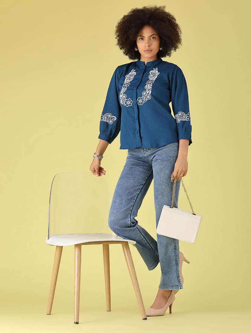 Women Embroidered Three Quarter Sleeves Regular Top - 22516509 -  Standard Image - 5