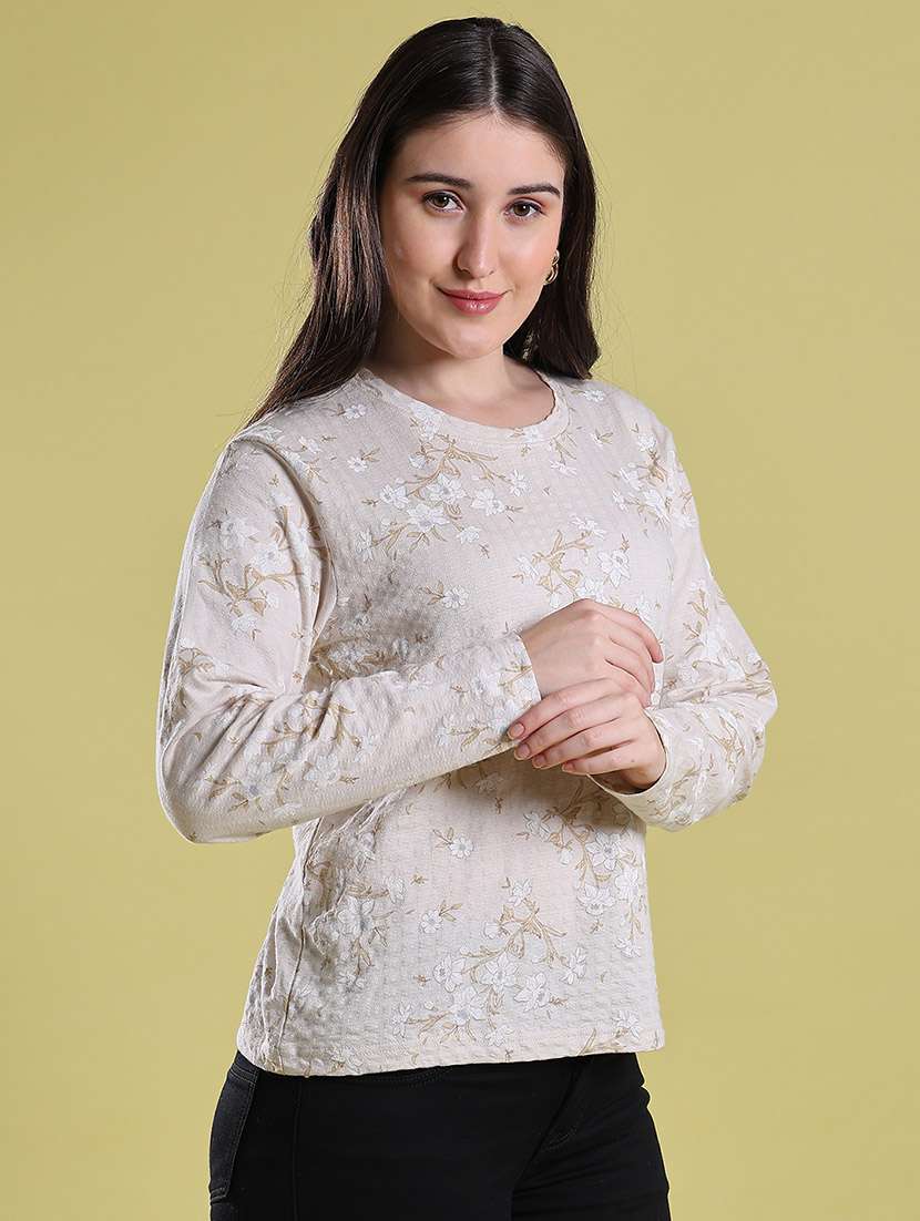 Women Self Design Long Sleeves Regular Fit T-shirt - 22516604 -  Standard Image - 3