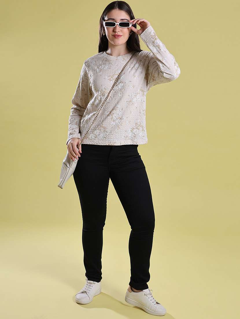 Women Self Design Long Sleeves Regular Fit T-shirt - 22516604 -  Standard Image - 5