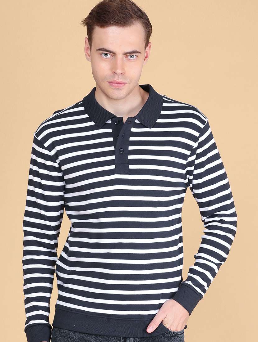 men striped long sleeves polo t-shirt