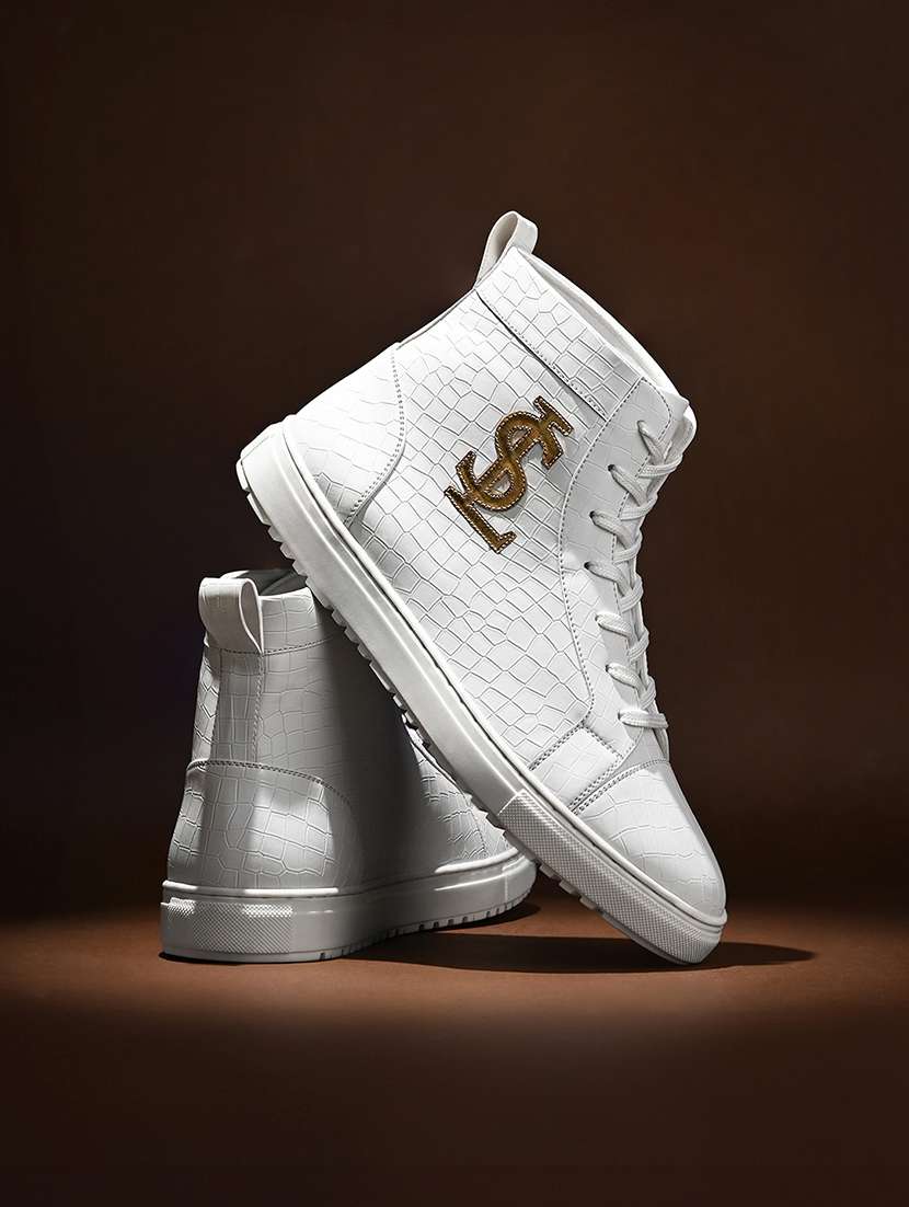 men white lace up high ankle sneaker