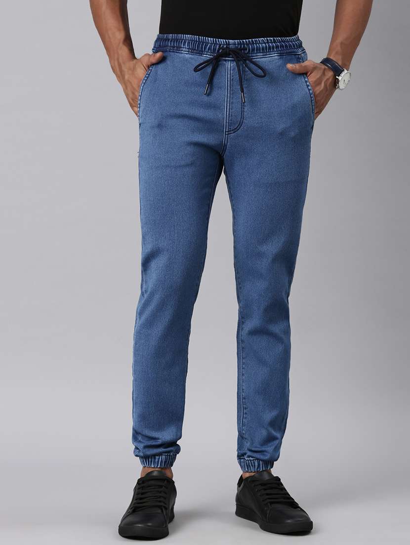 men solid mid rise slim fit jogger