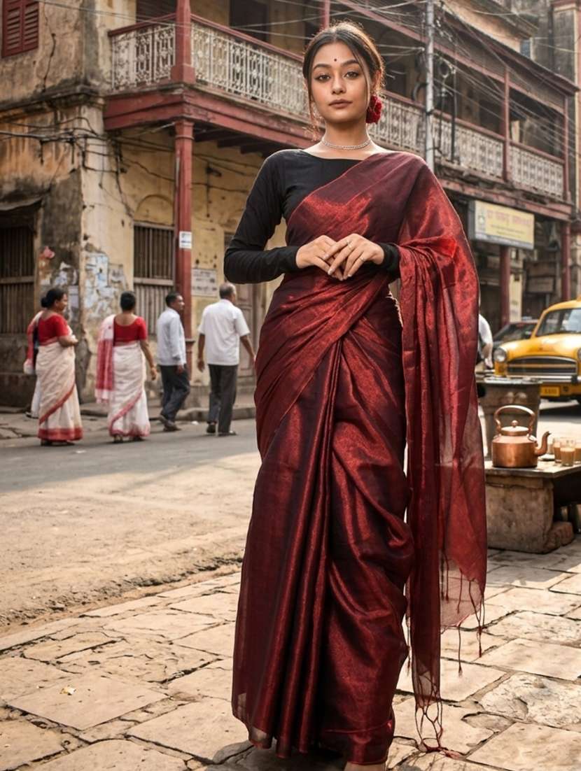 women solid plain saree with blouse