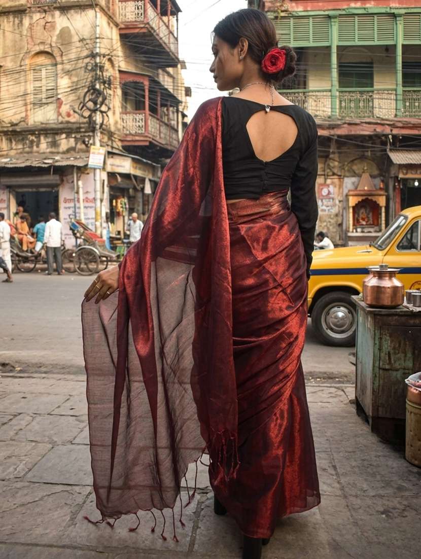 women solid plain saree with blouse - 22517786 -  Standard Image - 3