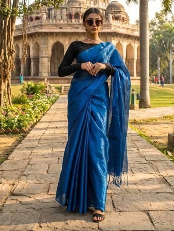 women solid plain saree with blouse