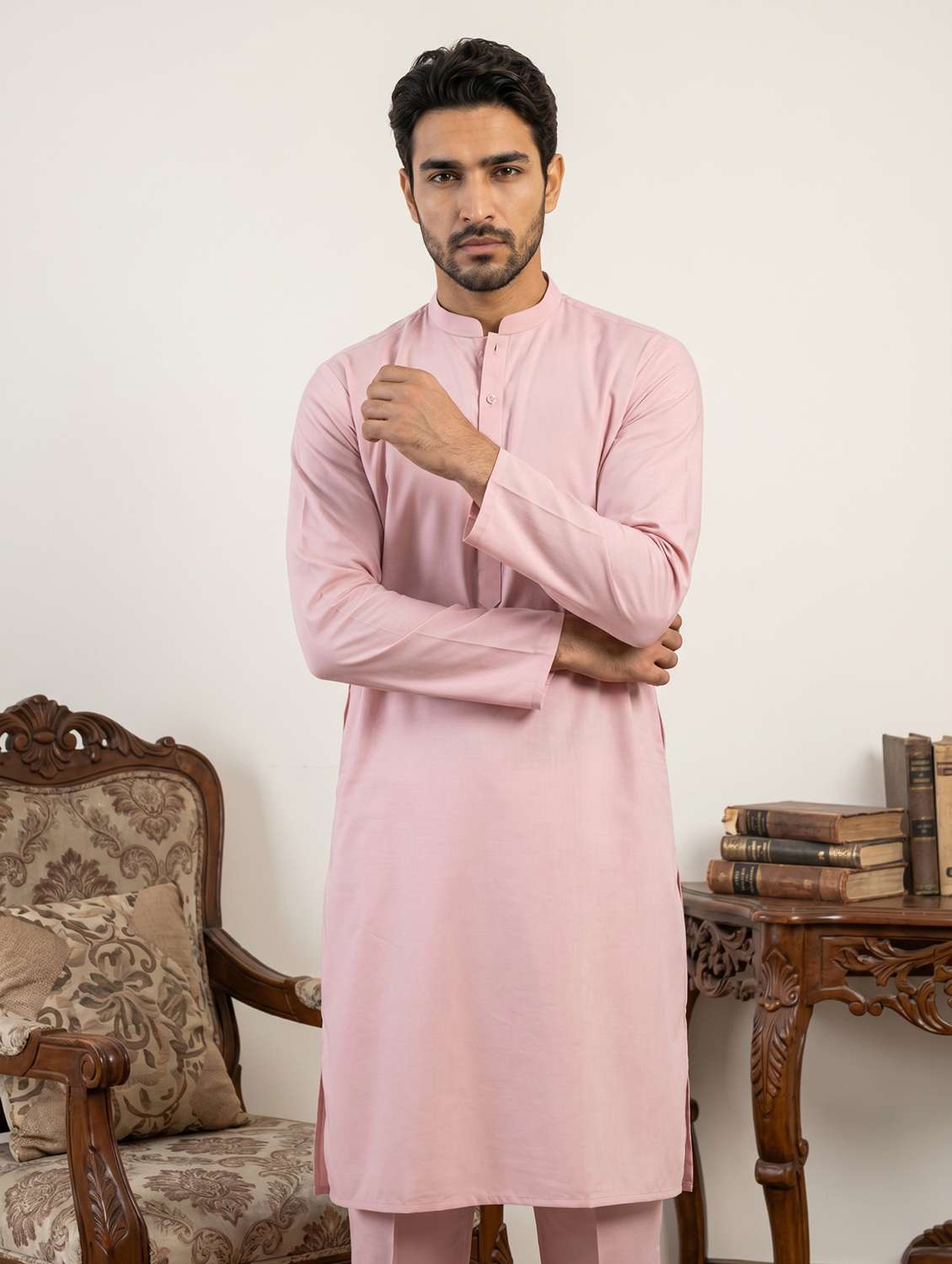 men solid mandarin neck kurta pyjama set