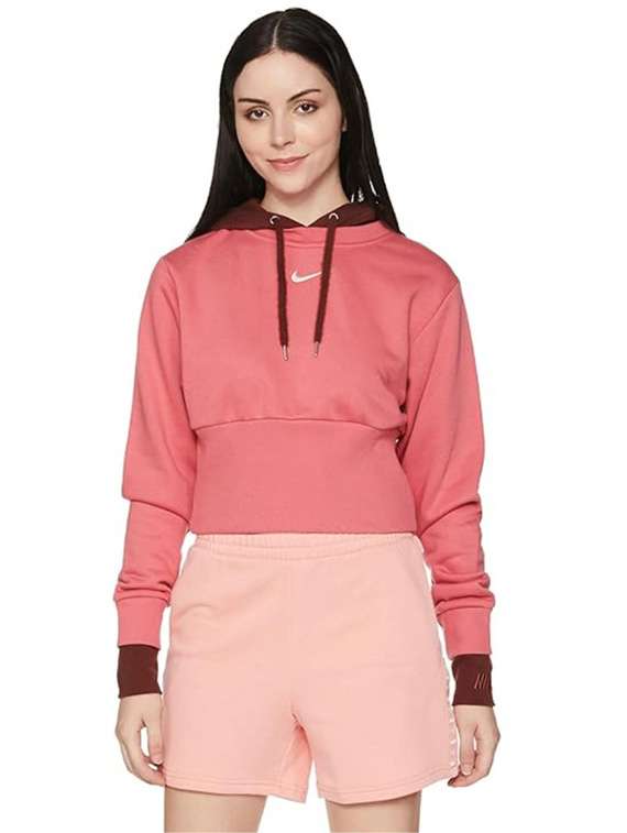women colorblocked long sleeves hooded crop sweatshirt