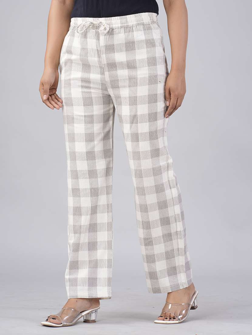 women checkered mid rise straight palazzo