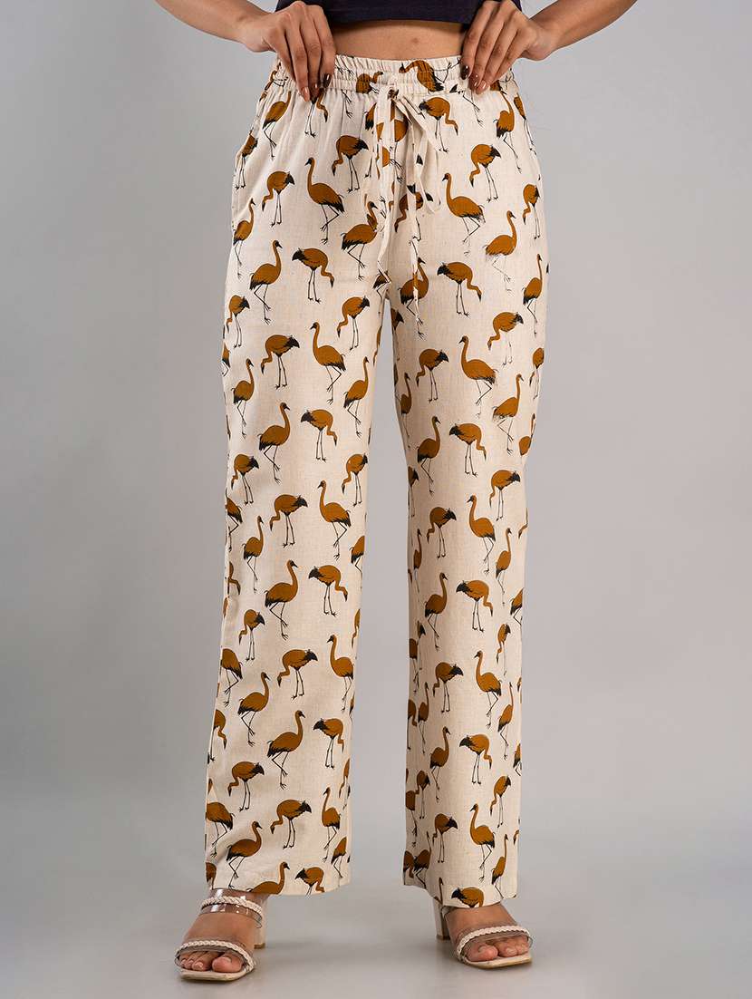 women printed mid rise straight palazzo