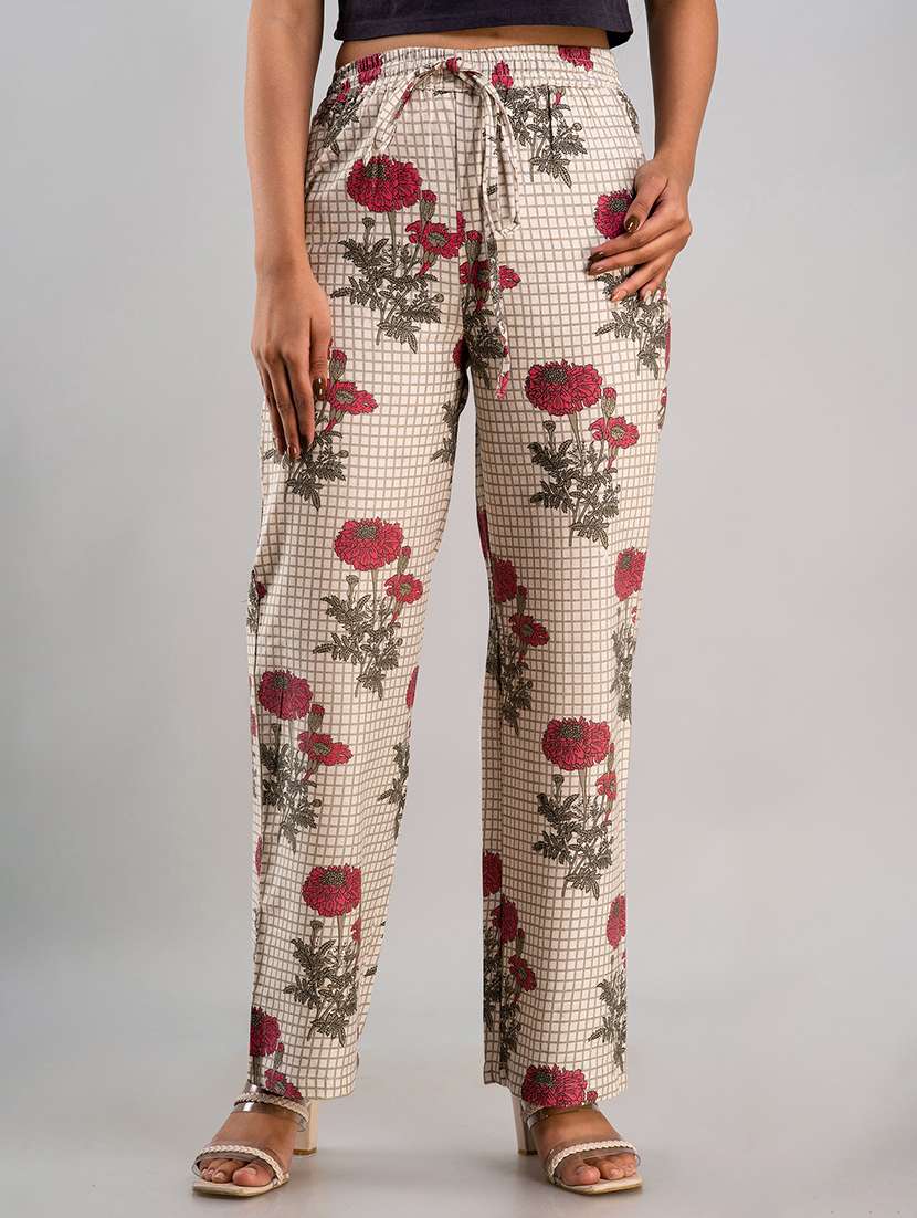 women printed mid rise straight palazzo