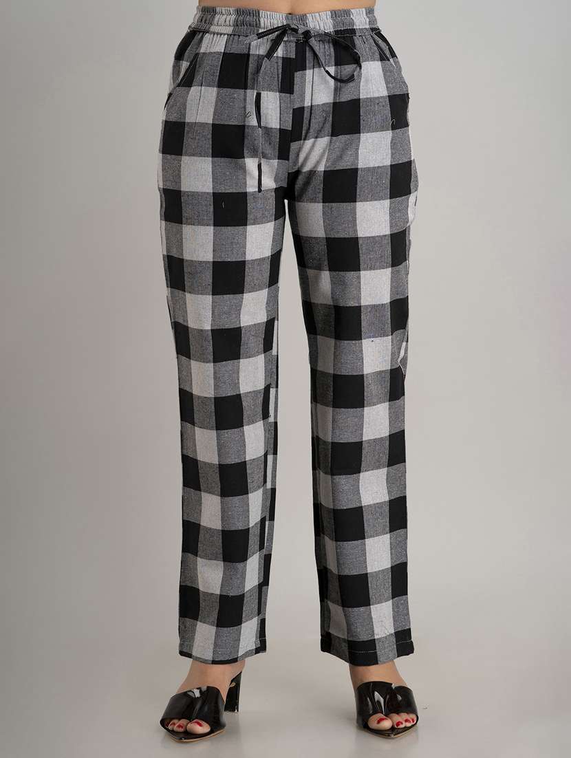 women checkered mid rise straight palazzo