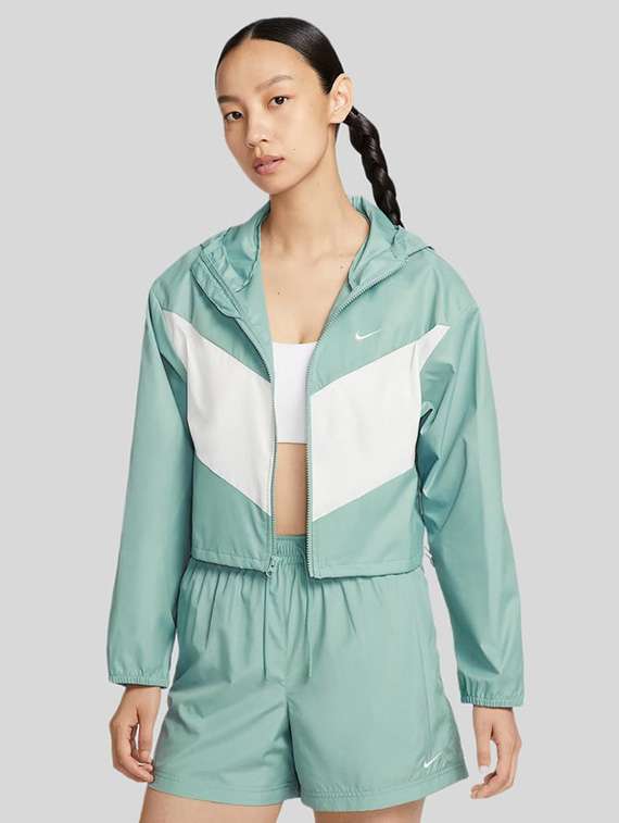 women colourblocked long sleeves hooded windcheater jacket
