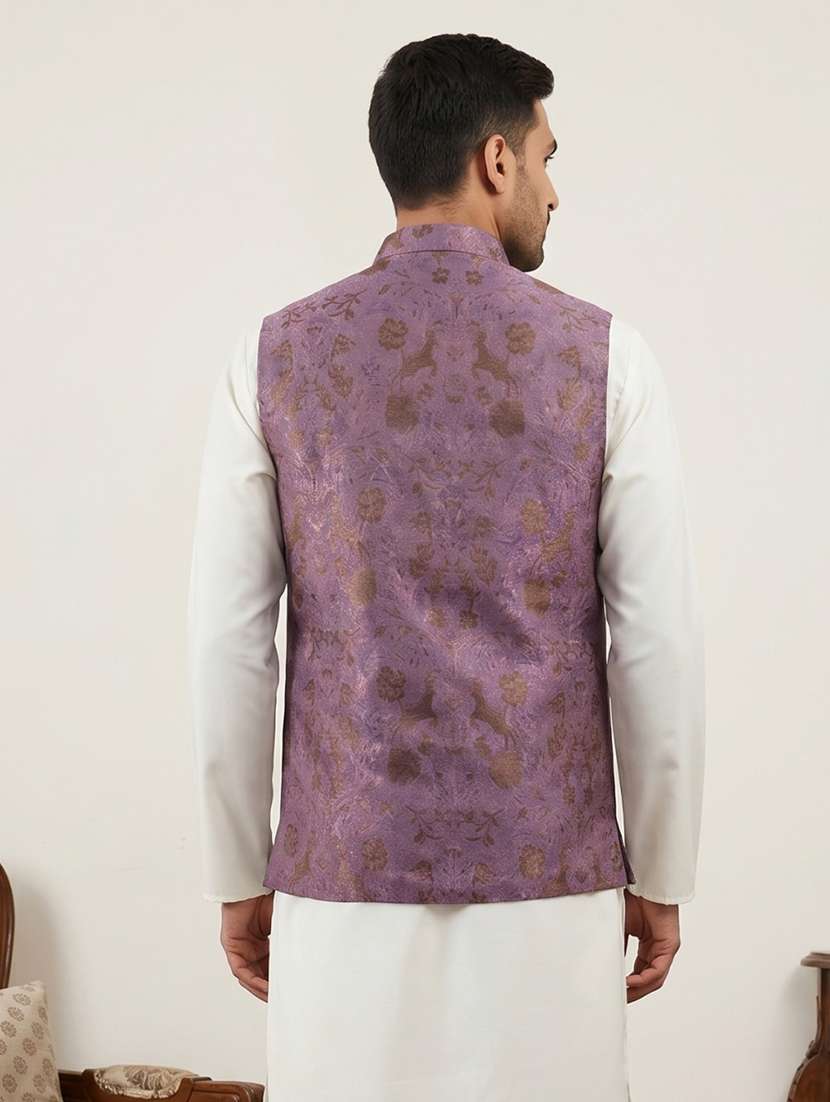 men self design mandarin neck nehru jacket - 22517925 -  Standard Image - 5