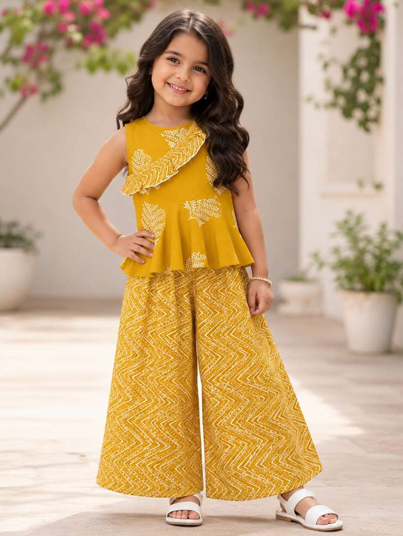 girls printed sleeveless top and palazzo co-ord set