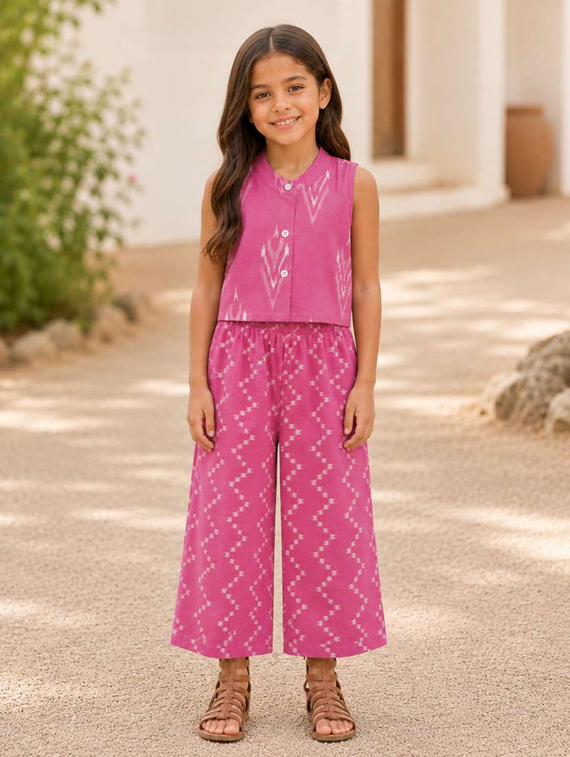 girls printed sleeveless top and palazzo co-ord set