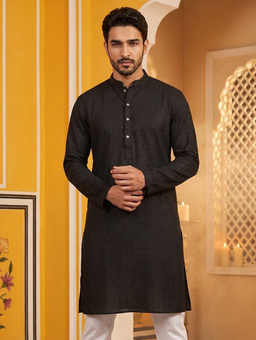 Men Embroidered Mandarin Neck Long Kurta - 22518244 -  Standard Image - 3
