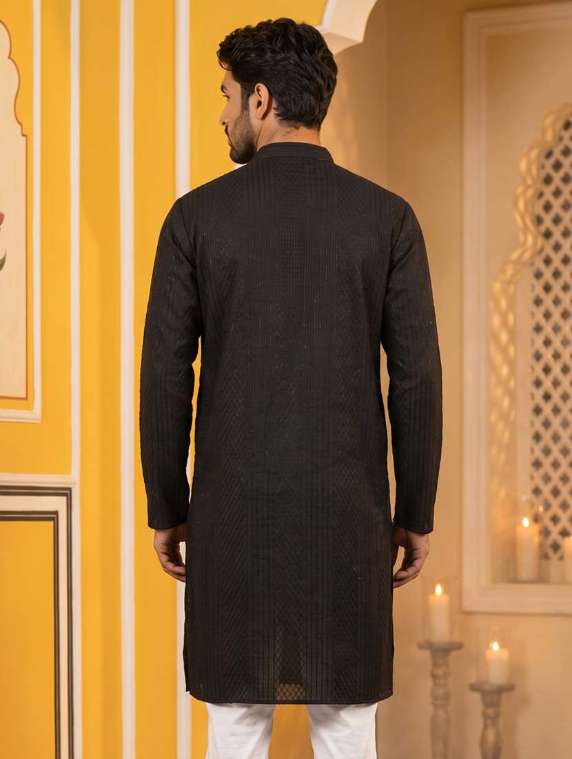 Men Embroidered Mandarin Neck Long Kurta - 22518244 -  Standard Image - 5
