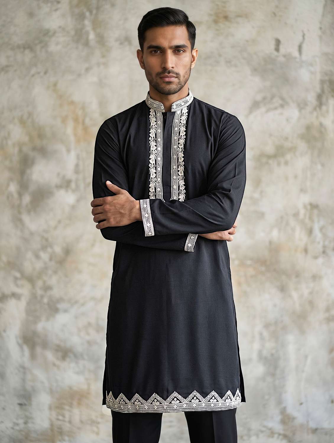 Men Embroidered Mandarin Neck Long Kurta - 22518252 -  Standard Image - 3