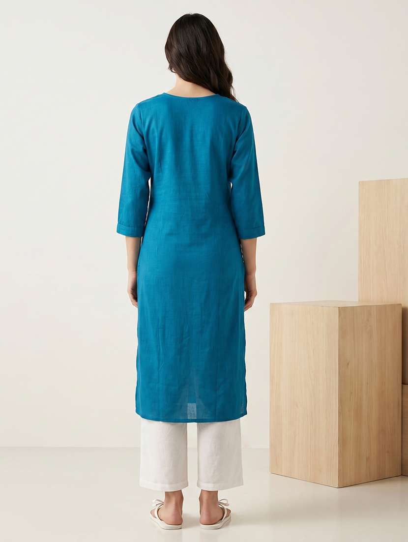 women embroidered three quarter sleeve straight kurta - 22518295 -  Standard Image - 5