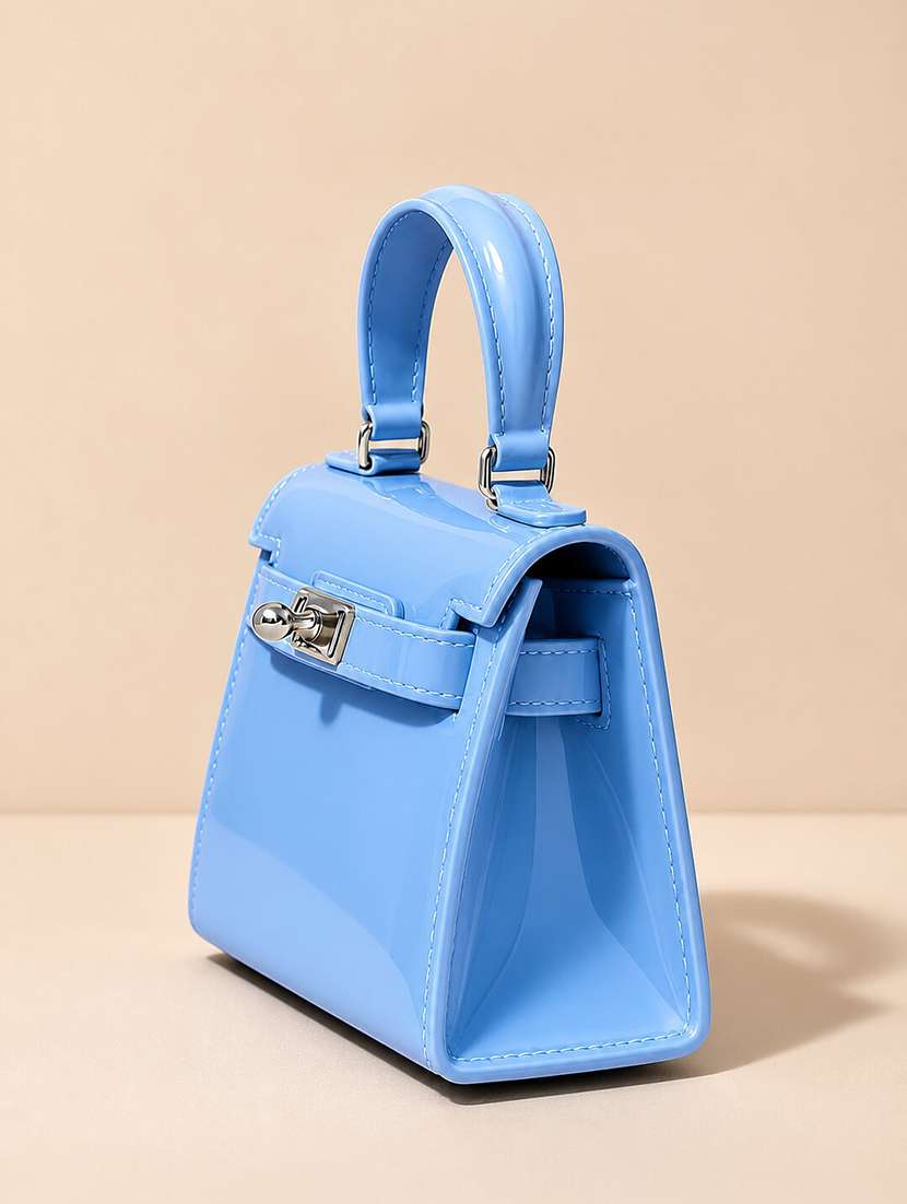 haute handles blue glossy patent mini top handle sling bag - 22518300 -  Standard Image - 3