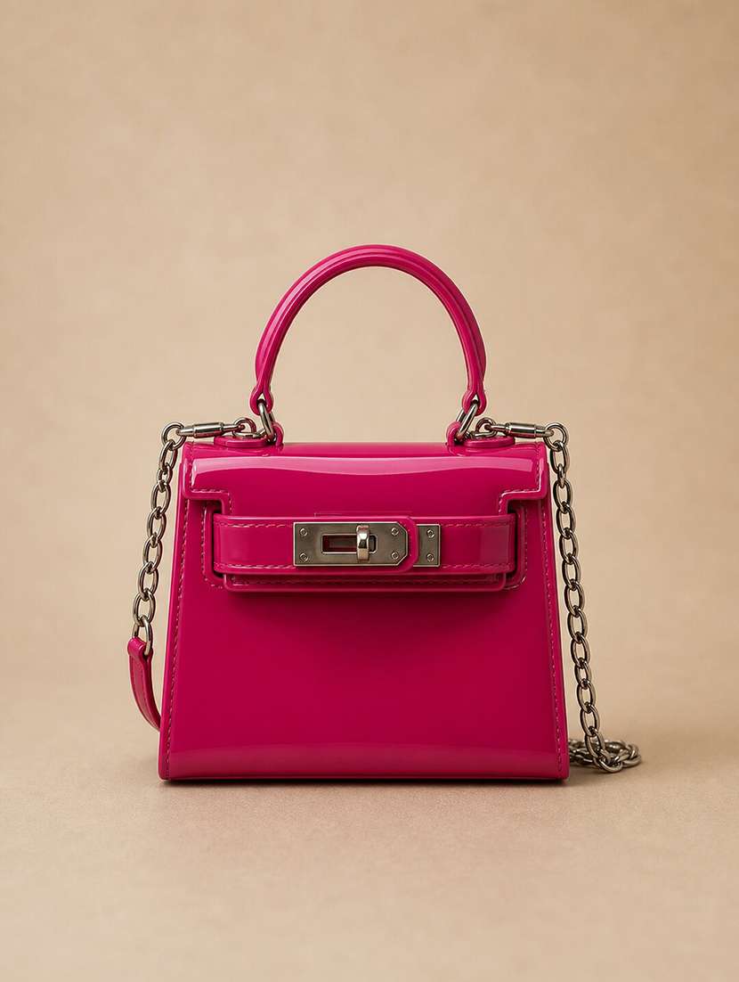 haute handles magenta glossy patent mini top handle sling bag