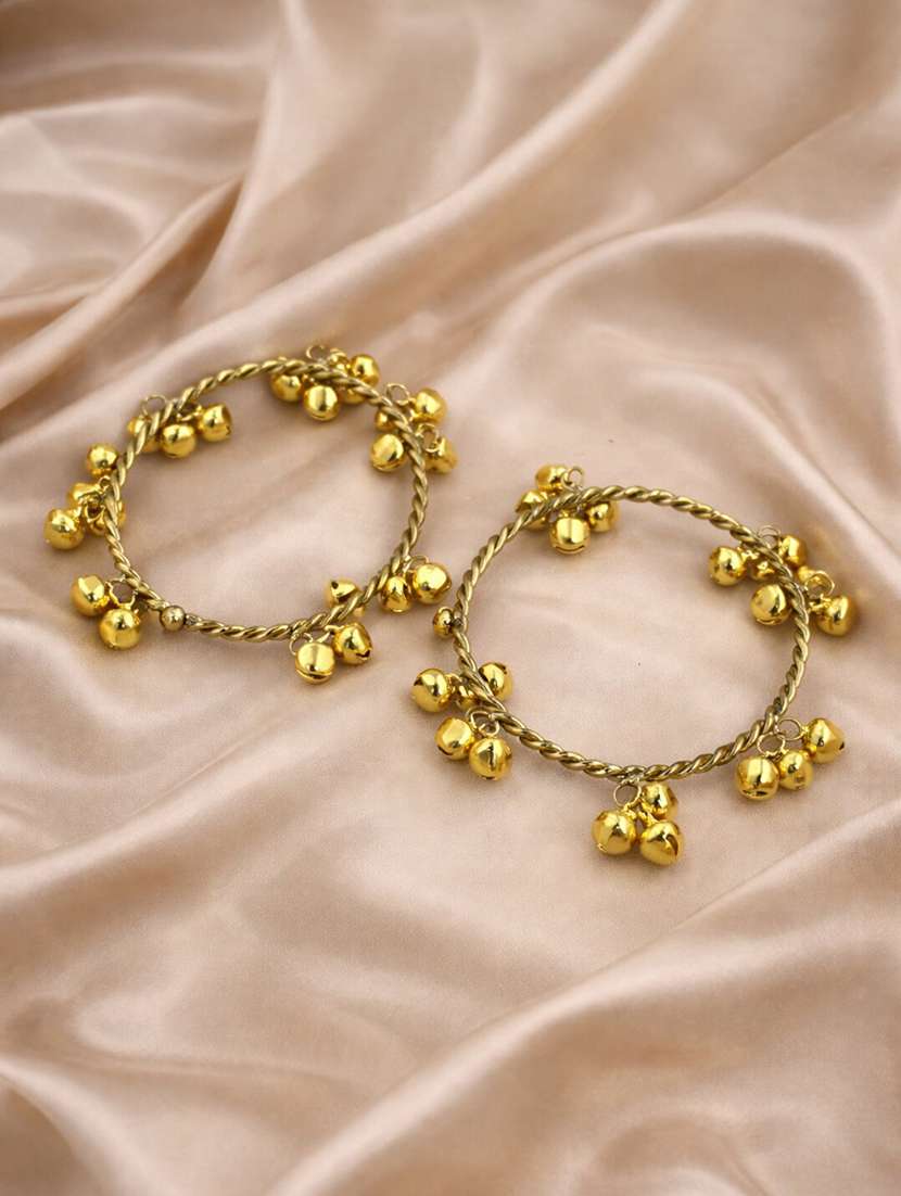 gold tone metal ghungroo bangles set of 2