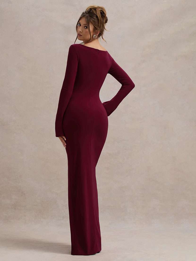 women solid asymmetric neck high slit dress - 22518351 -  Standard Image - 3