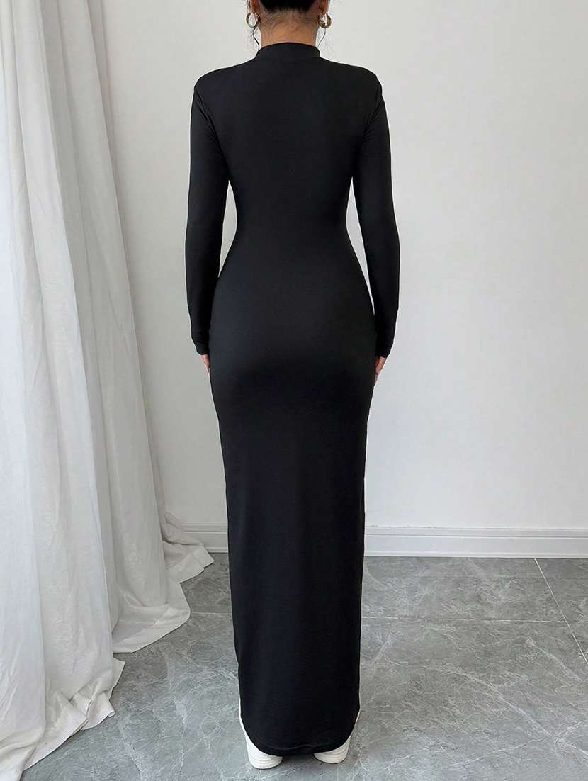 women solid high neck bodycon dress - 22518355 -  Standard Image - 3