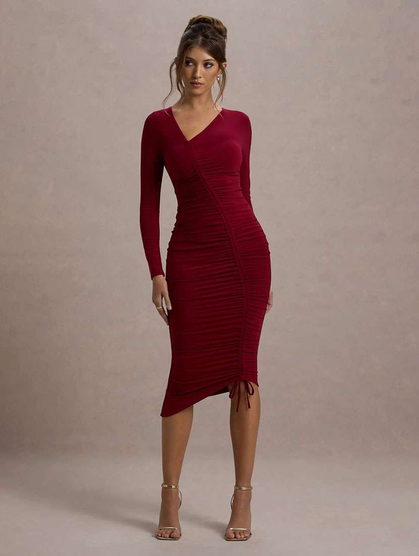 women asymmetric neck bodycon dress