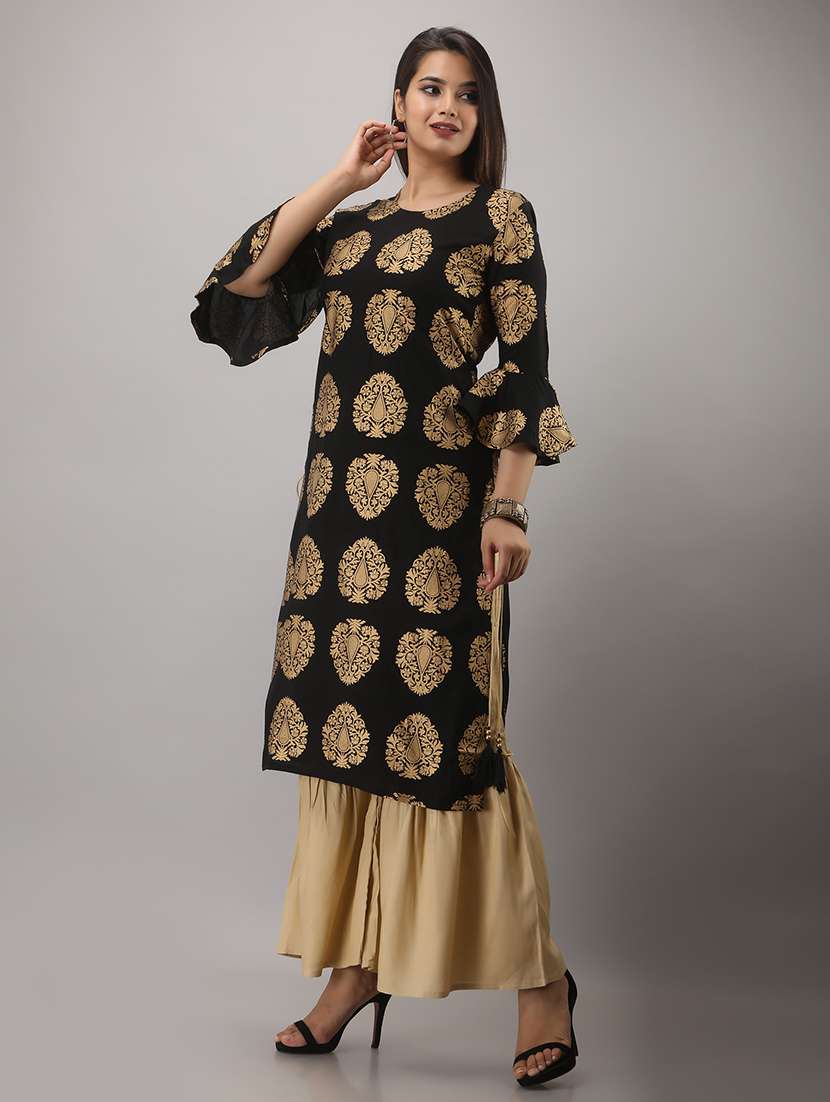 women printed three quarter sleeve kurta sharara set - 22518363 -  Standard Image - 3