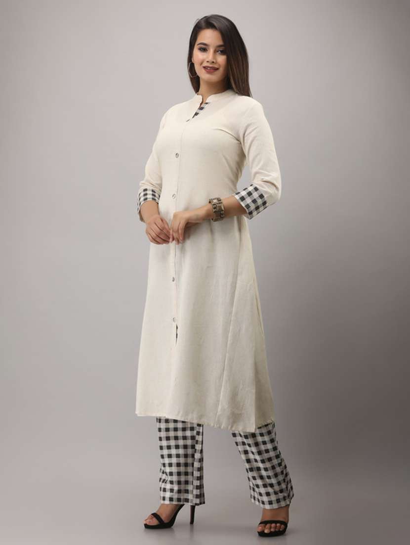 women solid three quarter sleeve kurta pant set - 22518394 -  Standard Image - 3