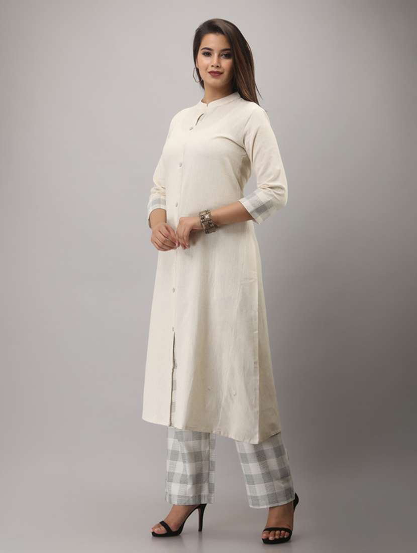 women solid three quarter sleeve kurta pant set - 22518395 -  Standard Image - 3
