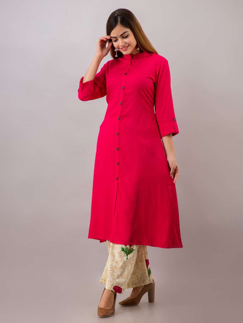 Women Solid Three Quarter Sleeve Kurta Palazzo Set - 22518408 -  Standard Image - 3
